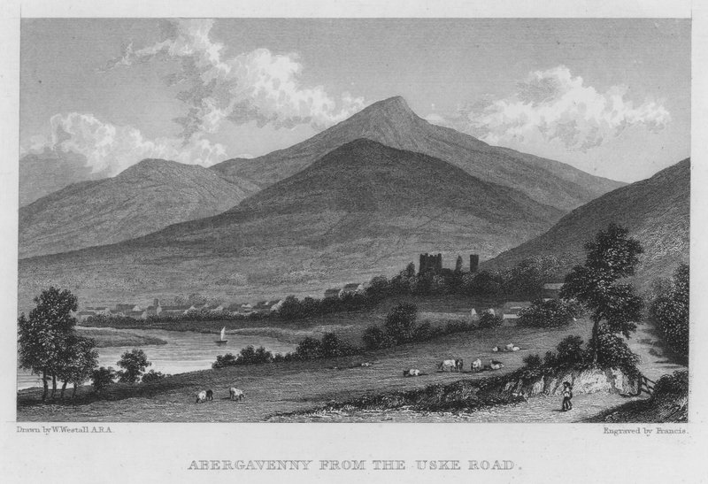 Abergavenny z Uske Road (grawerowanie) autorstwa William (after) Westall