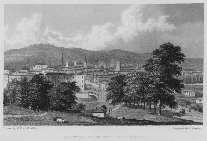 Bristol, od strony Bath Road (grawerowanie) autorstwa William (after) Westall