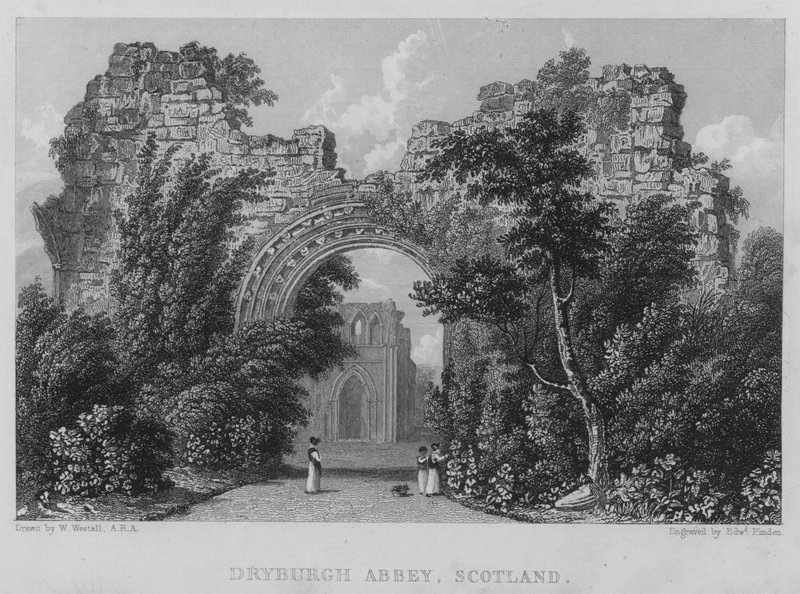 Opactwo Dryburgh, Szkocja (grawerowanie) autorstwa William (after) Westall