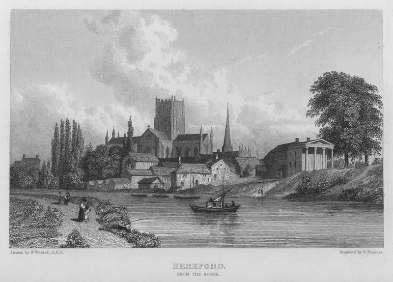 Hereford, od rzeki (rycina) autorstwa William (after) Westall