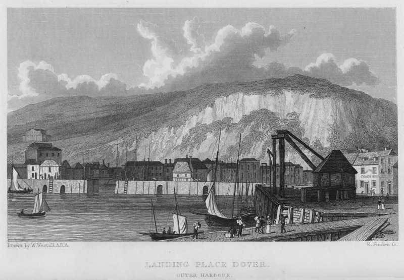 Miejsce lądowania, Dover, Port zewnętrzny (rycina) autorstwa William (after) Westall
