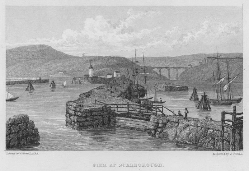 Molo w Scarborough (grawerowanie) autorstwa William (after) Westall