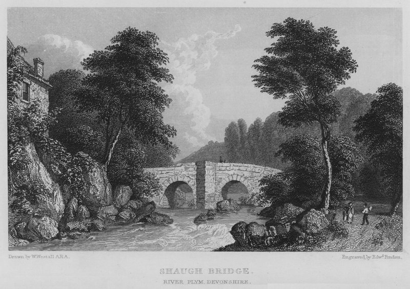 Shaugh Bridge, River Plym, Devonshire (grawerowanie) autorstwa William (after) Westall