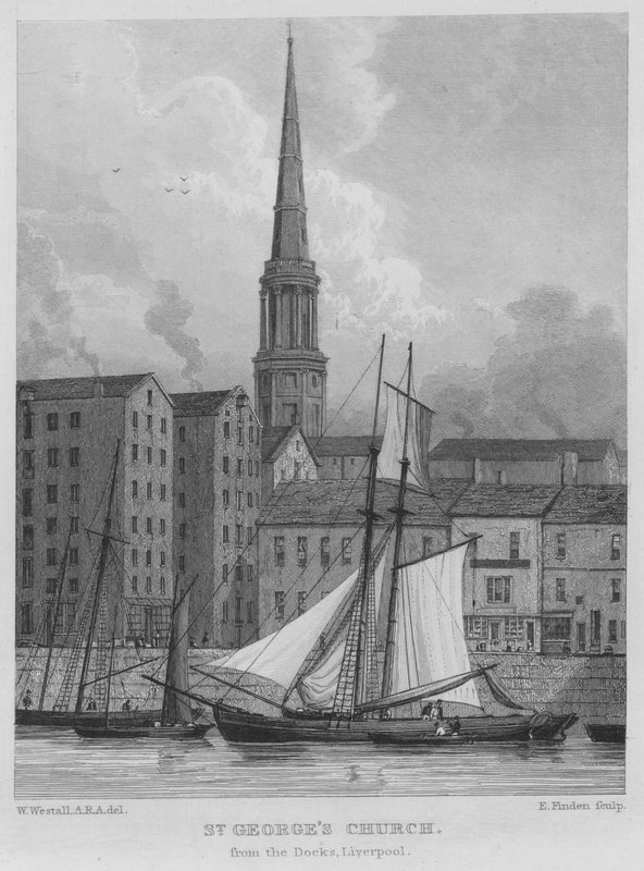 Kościół św. Jerzego, z doków, Liverpool (grawerowanie) autorstwa William (after) Westall