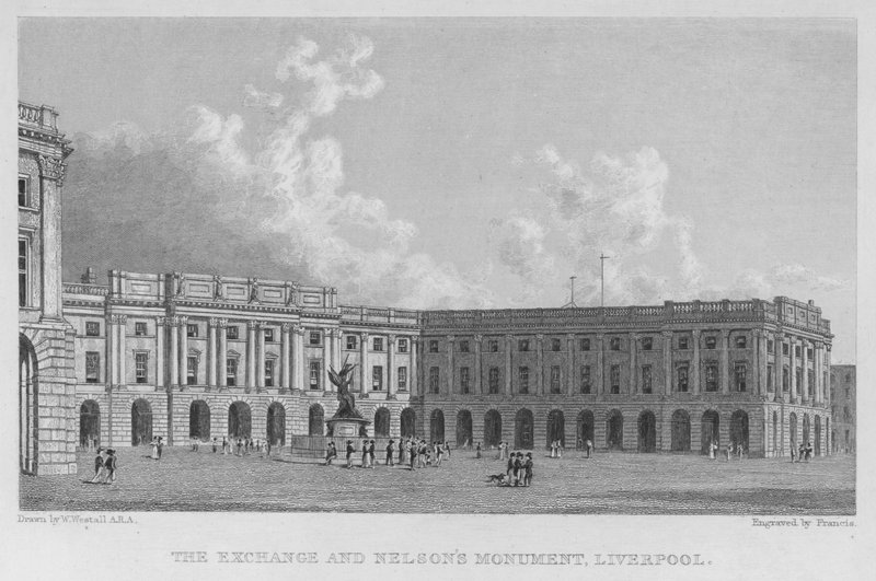 Giełda i pomnik Nelsona, Liverpool (rycina) autorstwa William (after) Westall