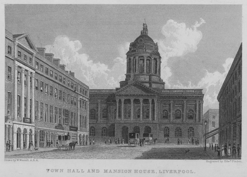 Ratusz i Mansion House, Liverpool (grafika) autorstwa William (after) Westall