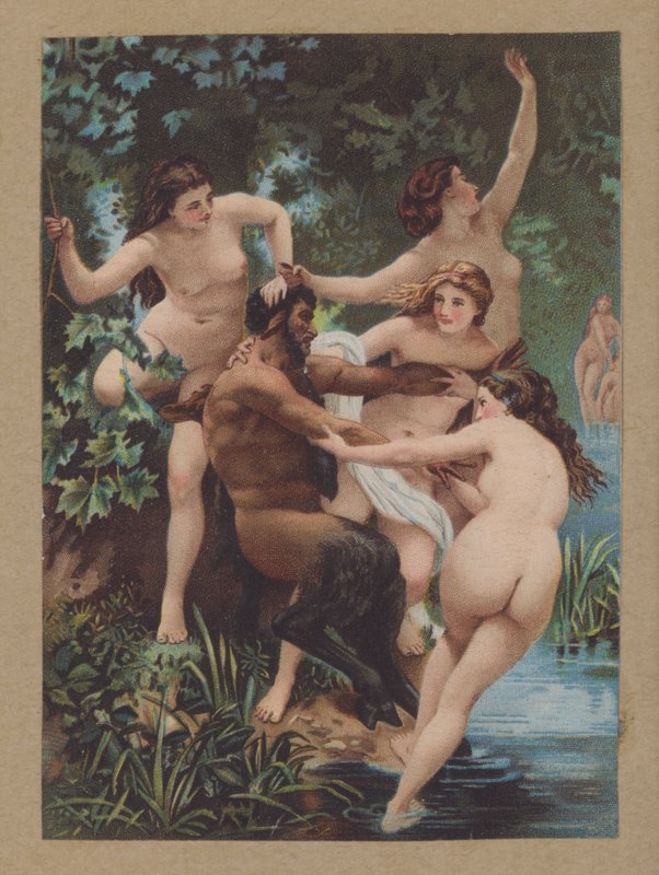 Satyr i nimfy (chromolitho) autorstwa William Adolphe (after) Bouguereau