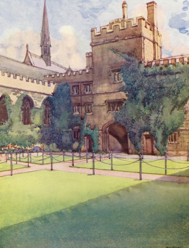 Przedni czworobok Jesus College (kolorowa litografia) autorstwa William Ainsworth Wildman