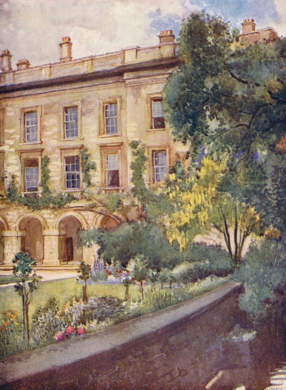 Magdalen College Nowe budynki przylegające do gajów Magdalen (kolorowa litografia) autorstwa William Ainsworth Wildman