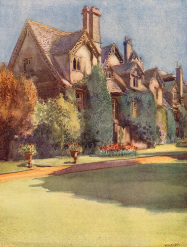 "Mansiones" w Worcester College; pozostałość po sali benedyktynów (kolorowa litografia) autorstwa William Ainsworth Wildman