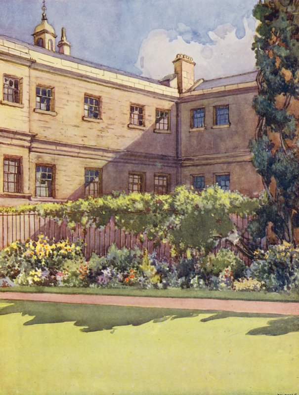 Trinity College od strony ogrodu (kolorowa litografia) autorstwa William Ainsworth Wildman