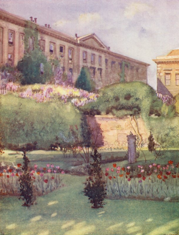 Worcester College z ogrodu proboszcza (kolorowa litografia) autorstwa William Ainsworth Wildman