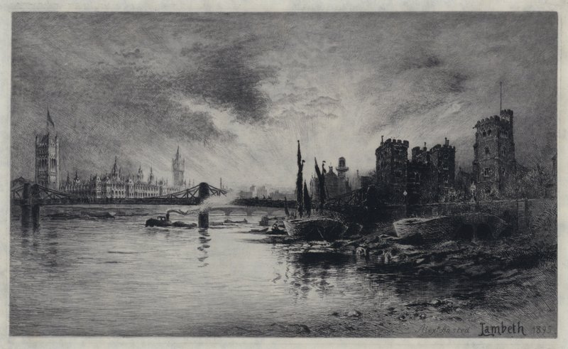 Pałac Lambeth (akwaforta) autorstwa William Alexander Ansted