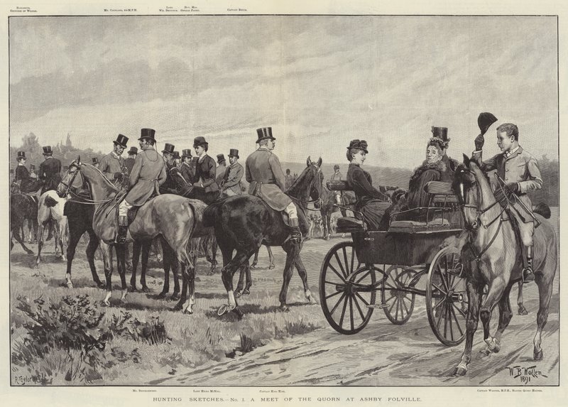 Szkice myśliwskie, spotkanie Quorn w Ashby Folville autorstwa William Barnes Wollen