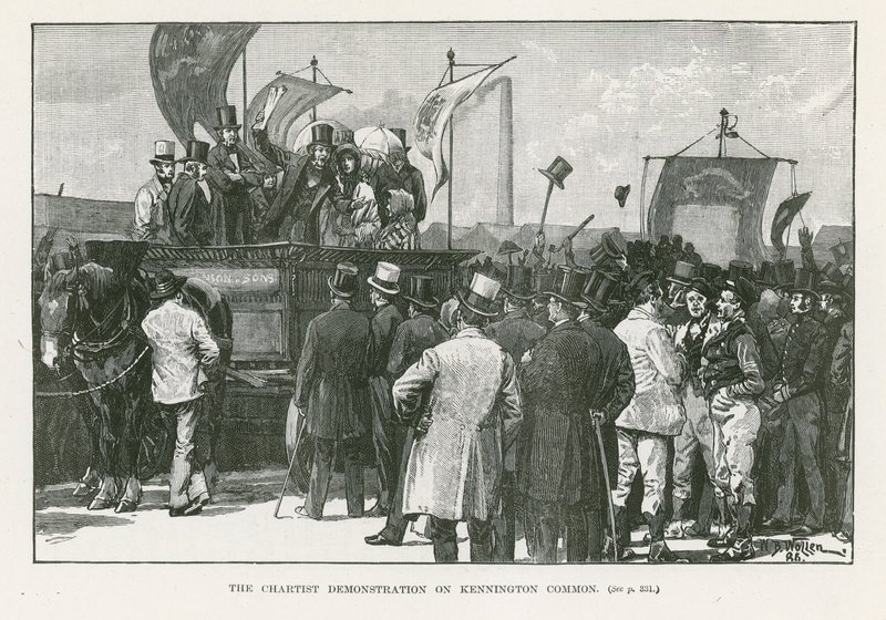 Demonstracja czartystów na Kennington Common, Londyn autorstwa William Barnes Wollen