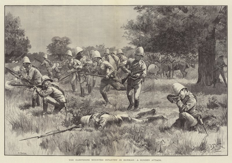 Hampshire Mounted Infantry w Birmie, nagły atak autorstwa William Barnes Wollen