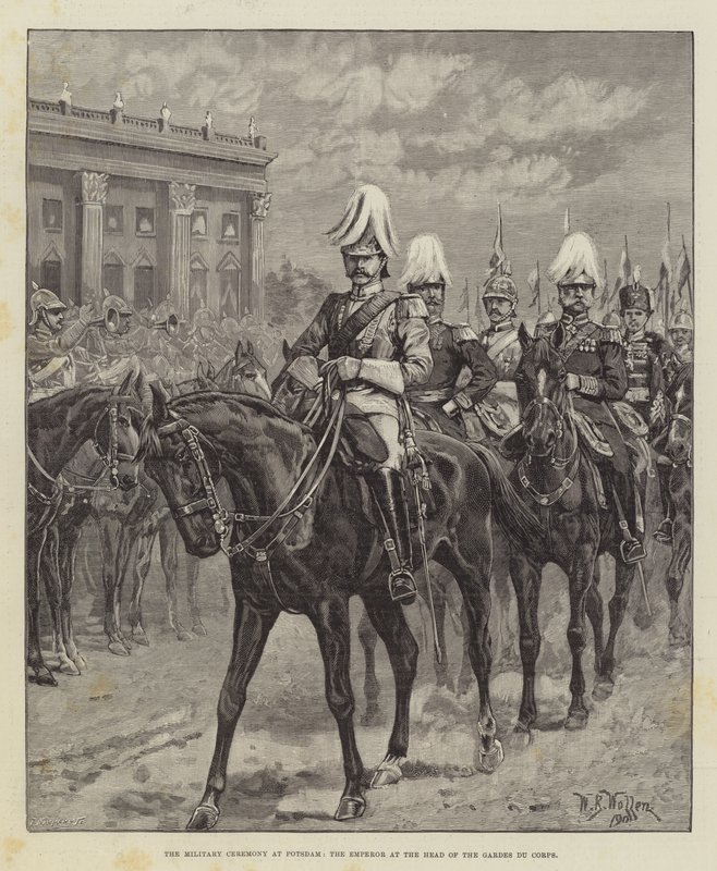 Ceremonia Wojskowa w Poczdamie, Cesarz na czele Gardes du Corps autorstwa William Barnes Wollen