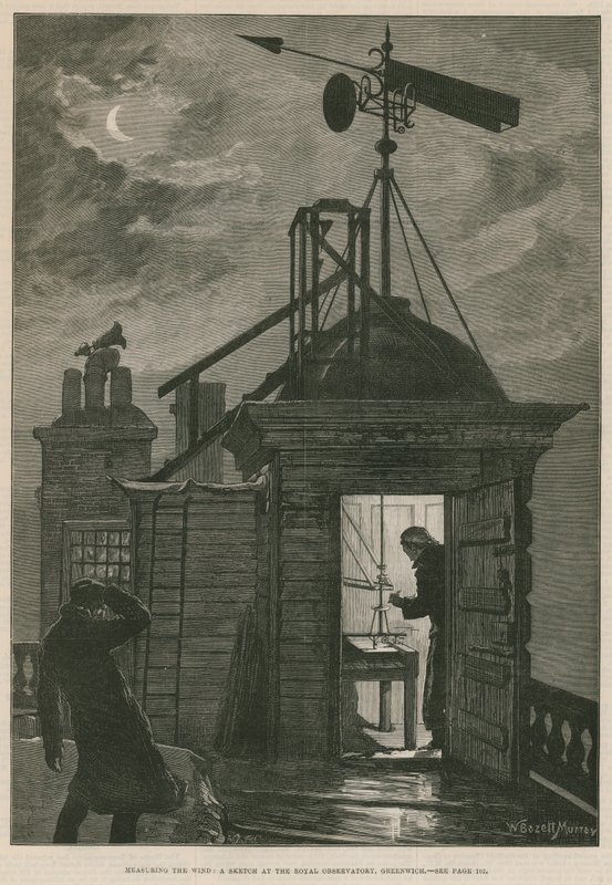 Pomiar wiatru; Szkic w Królewskim Obserwatorium w Greenwich (grafika) autorstwa William Bazett Murray