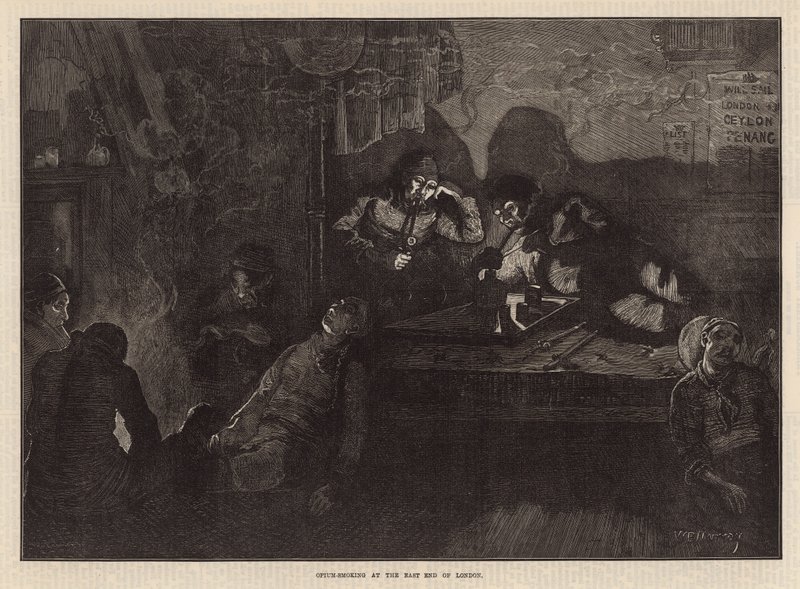 Palenie opium w East End of London (grawerowanie) autorstwa William Bazett Murray