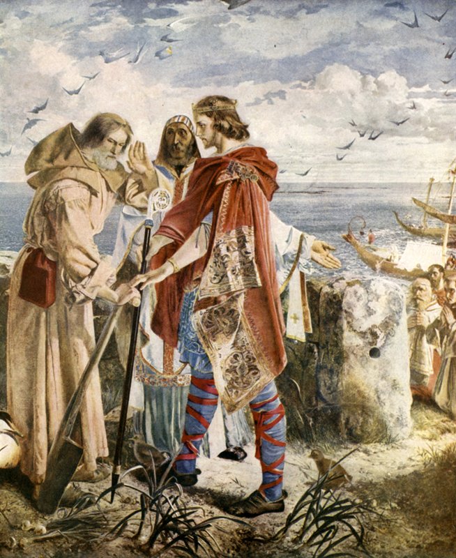 Egfrith ofiarowujący biskupstwo Hexham Cuthbertowi, 678 autorstwa William Bell Scott