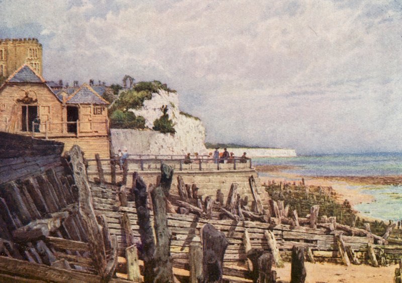 Stara część Broadstairs z molo (kolorowa litografia) autorstwa William Biscombe Gardner