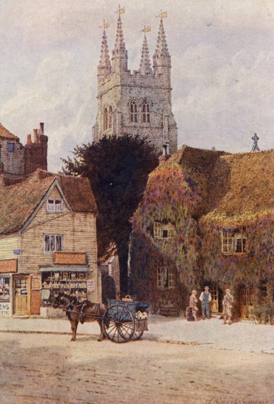 Church and Woolpack Hotel, Tenterden (kolorowa litografia) autorstwa William Biscombe Gardner