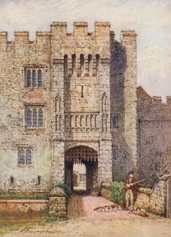 Wejście do zamku Hever (kolorowa litografia) autorstwa William Biscombe Gardner