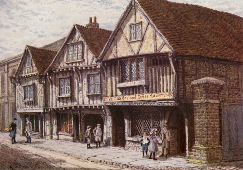 Stare domy przy West Street, Faversham (kolorowa litografia) autorstwa William Biscombe Gardner