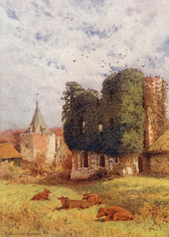 Zamek i kościół w Otford (kolorowa litografia) autorstwa William Biscombe Gardner