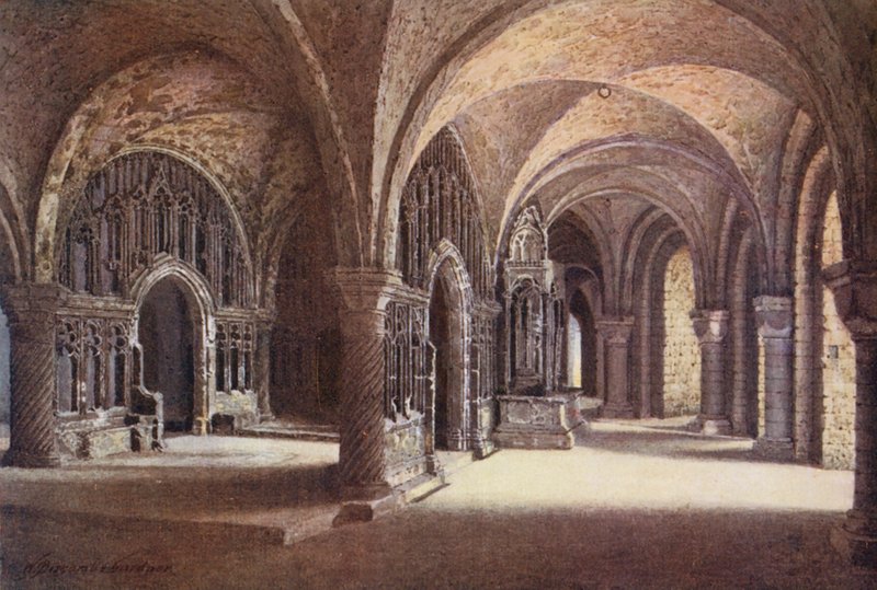 Kaplica Matki Bożej w podziemiach katedry w Canterbury (kolorowa litografia) autorstwa William Biscombe Gardner