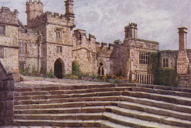Dolny Dziedziniec, Haddon Hall (kolor lito) autorstwa William Biscombe Gardner