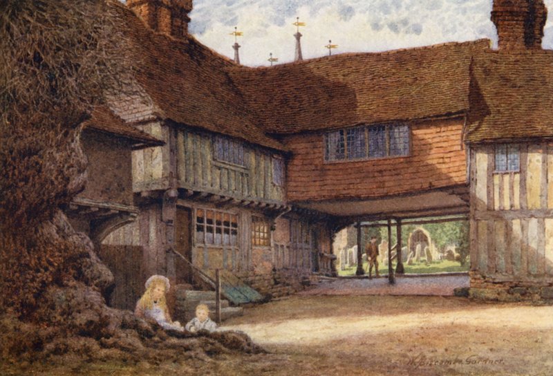 The Lych Gate, Penshurst (kolorowa litografia) autorstwa William Biscombe Gardner