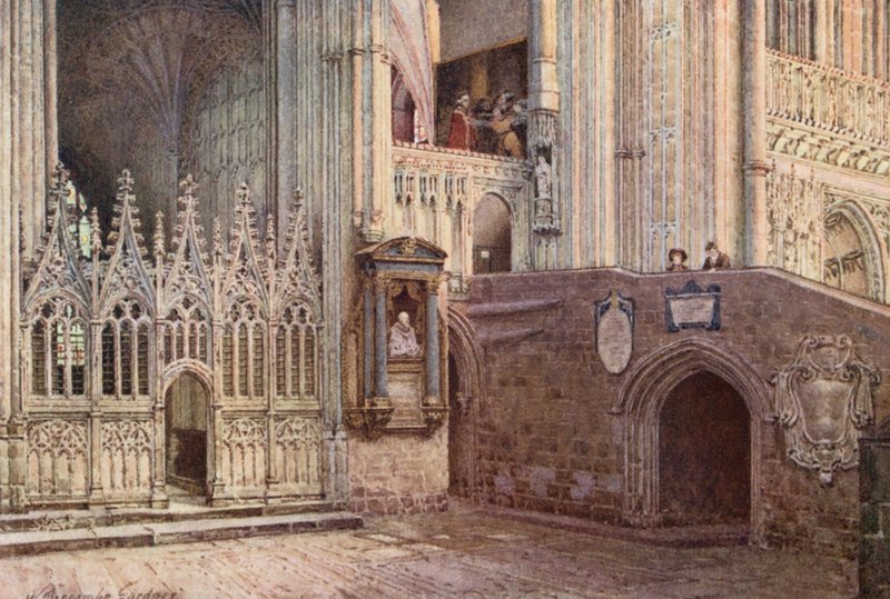 Męczeństwo, katedra w Canterbury (kolorowa litografia) autorstwa William Biscombe Gardner