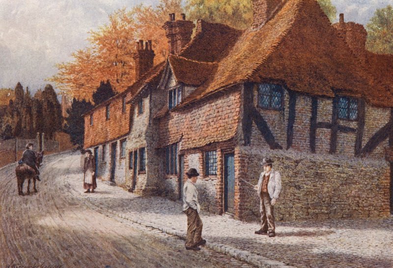The Old Almshouses, Westerham (kolorowa litografia) autorstwa William Biscombe Gardner