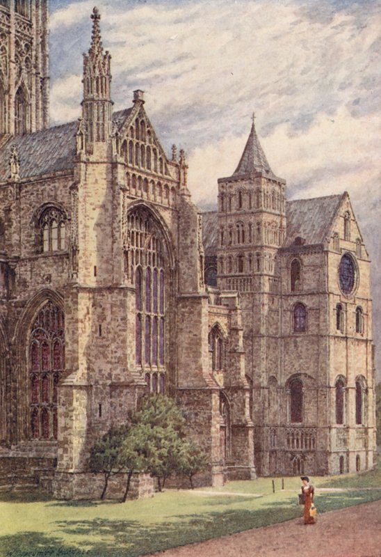 Południowa strona katedry w Canterbury (kolorowa litografia) autorstwa William Biscombe Gardner