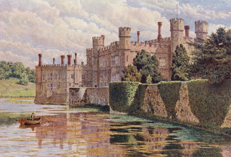 Zachodnia fasada zamku w Leeds (kolorowa litografia) autorstwa William Biscombe Gardner