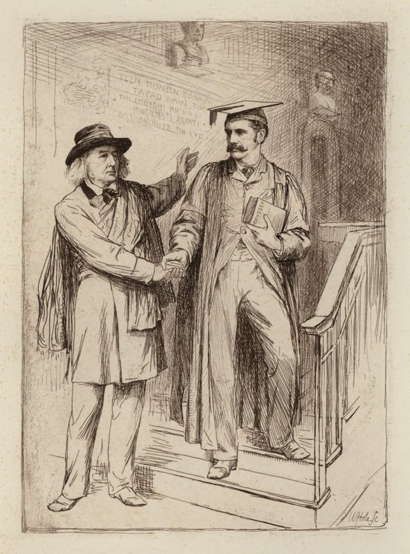John Stuart Blackie, emerytowany profesor; Samuel Henry Butcher, profesor greki (rycina) autorstwa William Brassey (after) Hole