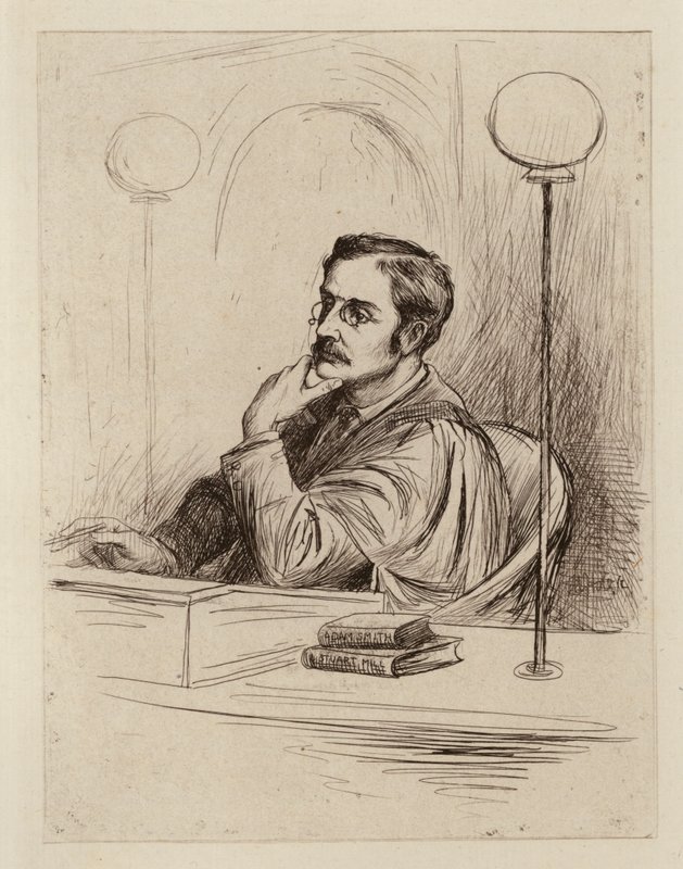 Joseph Shield Nicholson, profesor ekonomii handlowej i politycznej oraz prawa handlowego (rycina) autorstwa William Brassey (after) Hole
