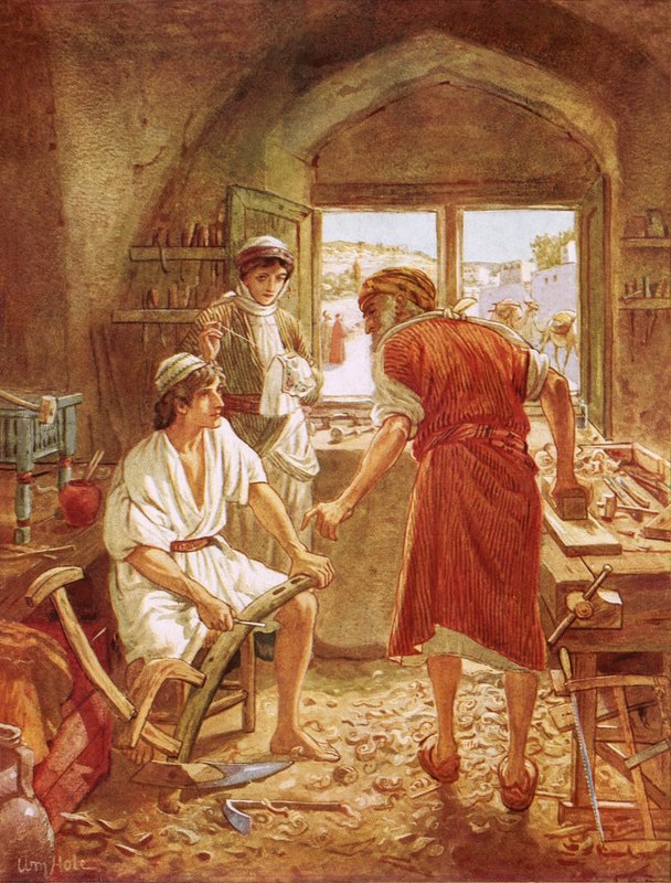 Chrystus współpracujący z Józefem jako stolarz autorstwa William Brassey Hole