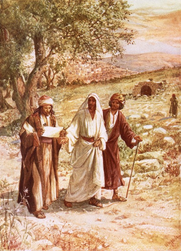 Jezus ukazujący się dwóm uczniom na drodze do Emaus autorstwa William Brassey Hole