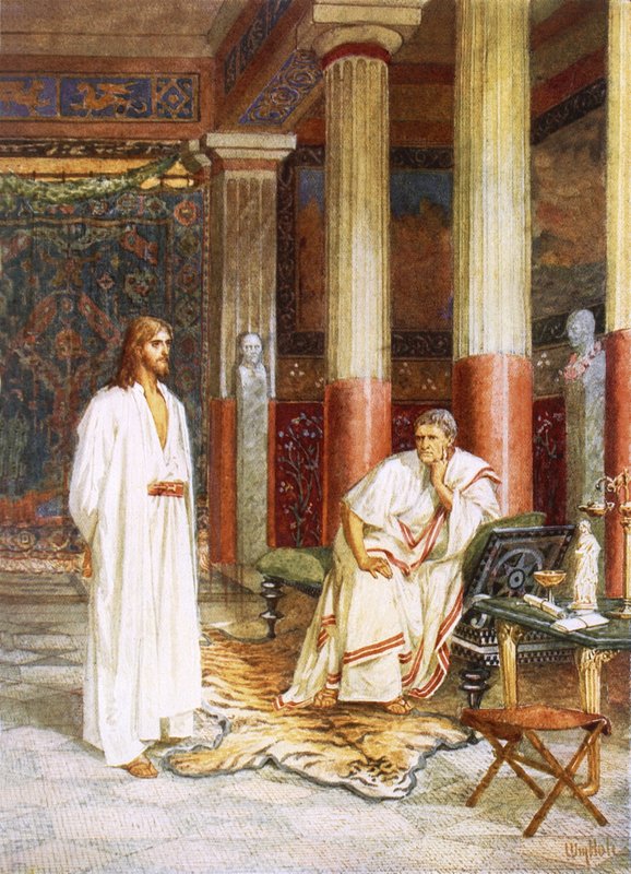 Poncijus Pilatepolis privačiai kalbina Jėzų autorstwa William Brassey Hole