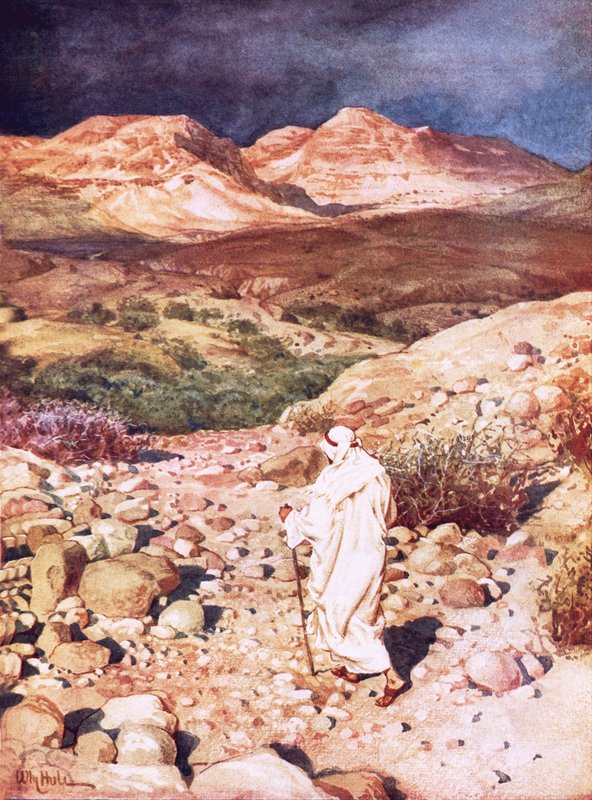 Jezus prowadzony na pustynię, by był kuszony przez diabła… autorstwa William Brassey Hole