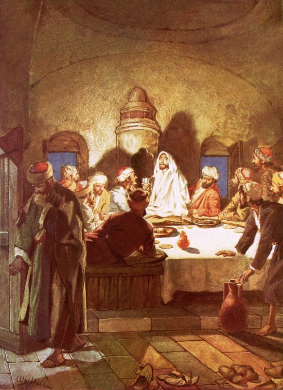 Jezus łamie chleb i podaje swoim uczniom kielich autorstwa William Brassey Hole