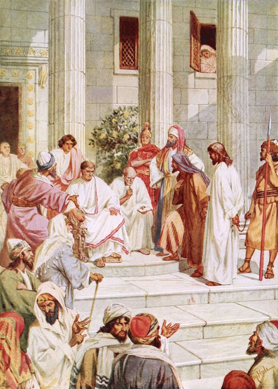 Jezus przyprowadzony przed Piłata autorstwa William Brassey Hole