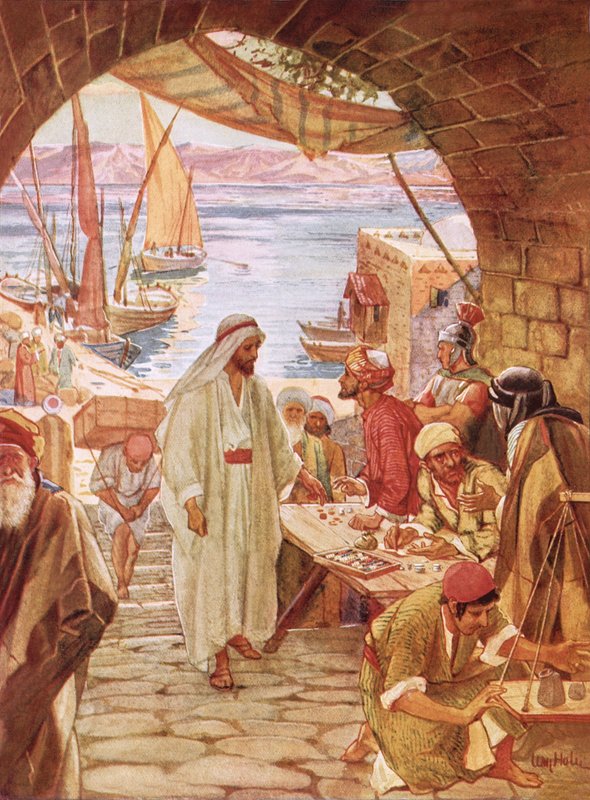 Jezus nakazał celnikowi Mateuszowi iść za nim autorstwa William Brassey Hole