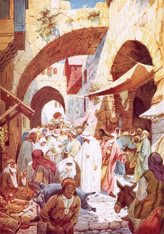 Jezus uzdrawiał kobietę w tłumie w drodze do domu Jaira autorstwa William Brassey Hole