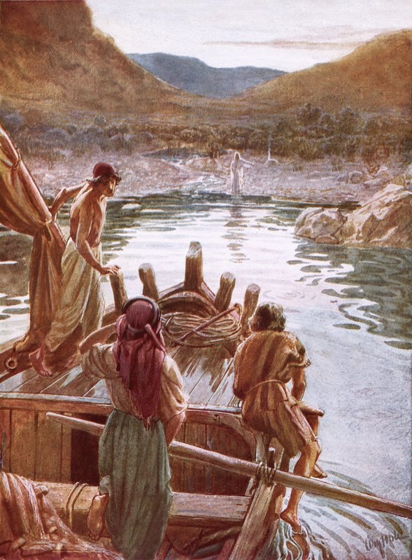 Jezus ukazujący się Piotrowi i innym nad Jeziorem Galilejskim autorstwa William Brassey Hole