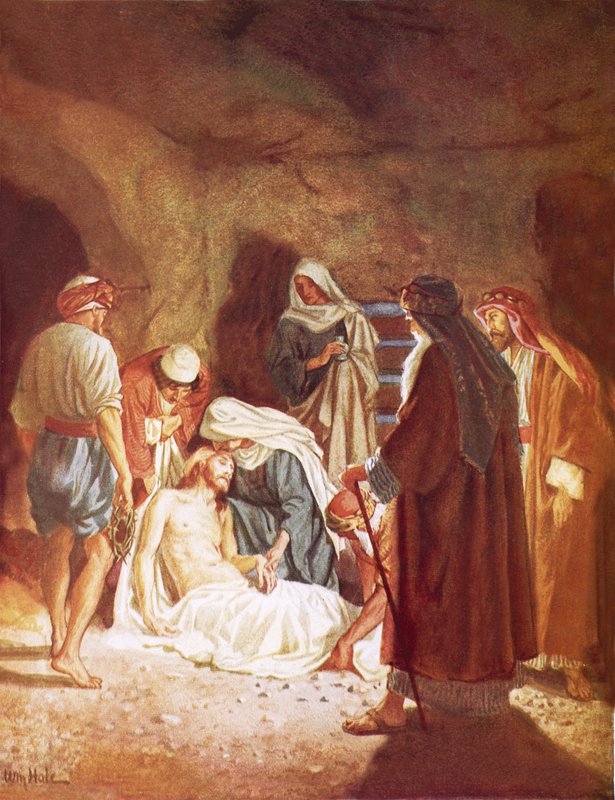 Józef z Arymatei składa ciało Jezusa we własnym grobowcu autorstwa William Brassey Hole