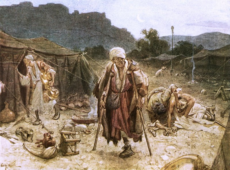 Czterech trędowatych plądrujących obóz Syryjczyków autorstwa William Brassey Hole
