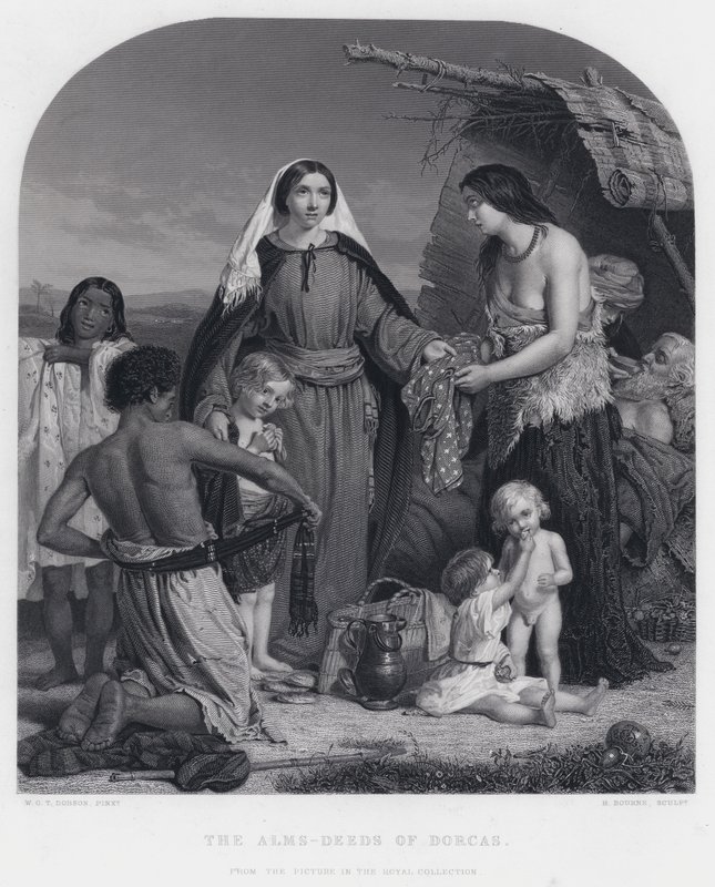 Jałmużna-Uczynki Dorcas (rycina) autorstwa William Charles Thomas (after) Dobson
